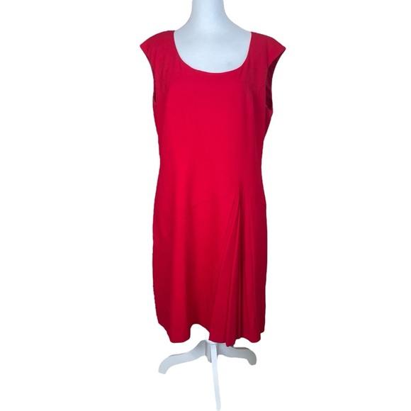 Calvin Klein Red Sleeveless Sheath Dress Pleated Detail Size 14 Career Office - Picture 1 of 14